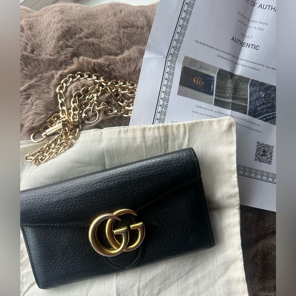 Gucci Marmont Continental Flap Black Pebbled Leather Wallet - Picture 11 of 11
